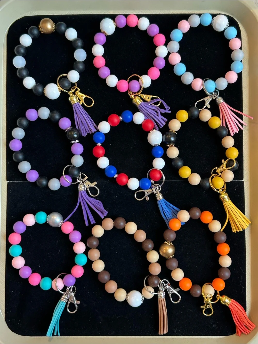 Beaded Keychains / wristlets / bag charms - WHOLESALE LOT OF SEVENTY (70)